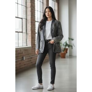 B.B. Jeans Womens Acid Wash Denim Blazer Jacket Size L Vintage 90s Grunge